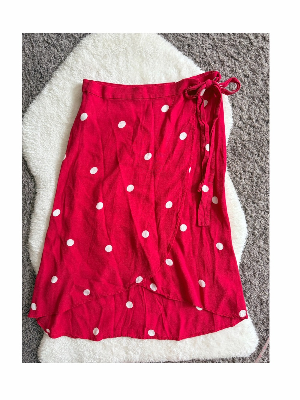 LOFT Midi Red and White Polka Dot Wrap Skirt, Size XSP